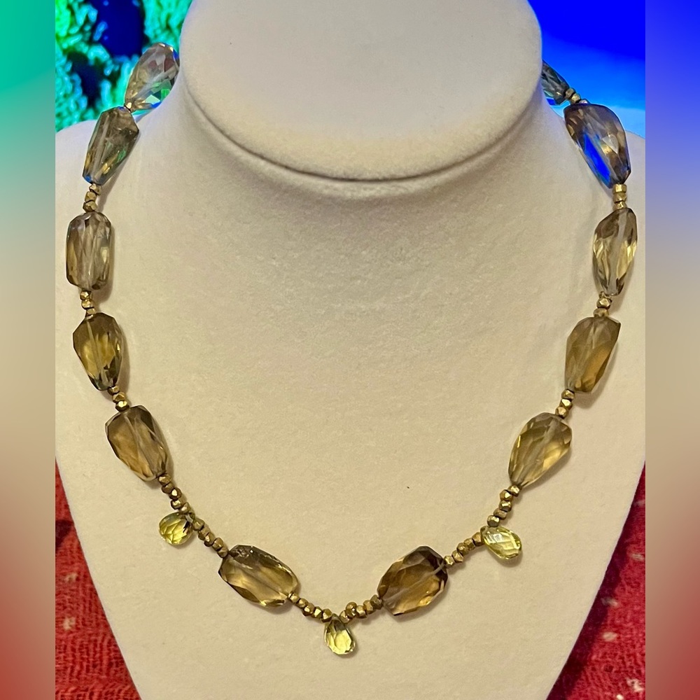 Smoky Topaz Faceted Chunky Gemstone+3Teardrop Citrine, 925silver Clasp necklace